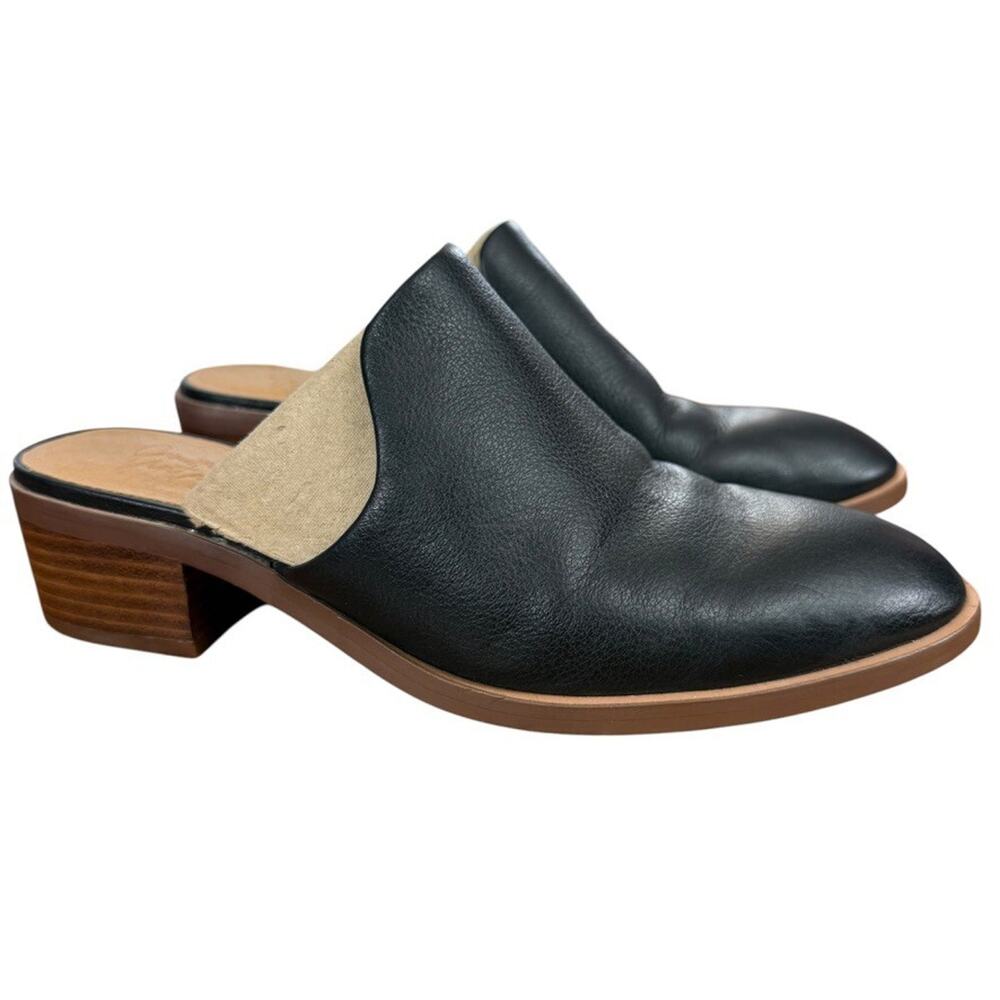 Crown Vintage Rydel Leather Black Mules Slip On Block Heel Shoes Loafers sz 6.5